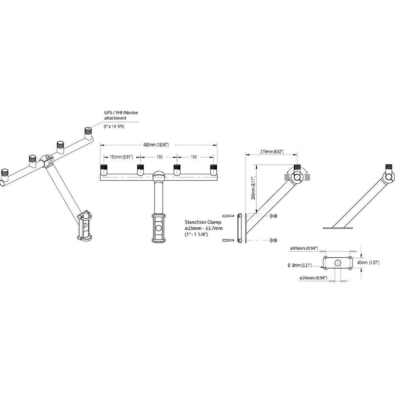 Scanstrut TB-01 T-Bar Mount f/GPS/VHF Antenna [TB-01] - Wholesaler Elite LLC