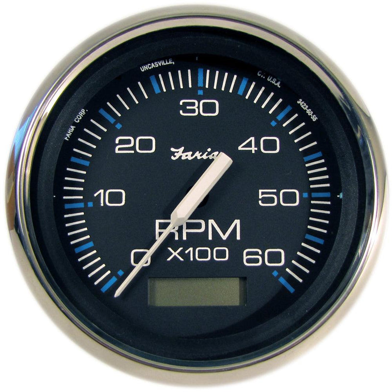 Faria Chesapeake Black 4" Tachometer w/Hourmeter - 6000 RPM (Gas) (Inboard) [33732] - Wholesaler Elite LLC