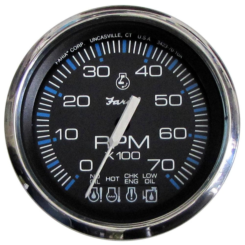 Faria Chesapeake Black SS 4" Tachometer w/Systemcheck Indicator - 7000 RPM (Gas) f/ Johnson / Evinrude Outboard) [33750] - Wholesaler Elite LLC