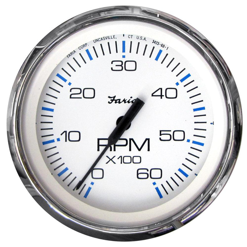 Faria Chesapeake White SS 4" Tachometer - 6000 RPM (Gas) (Inboard I/O) [33807] - Wholesaler Elite LLC