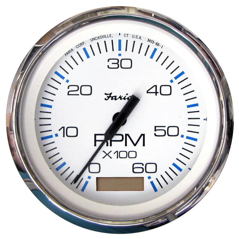 Faria Chesapeake White SS 4" Tachometer w/Hourmeter - 6000 RPM (Gas)(Inboard) [33832] - Wholesaler Elite LLC