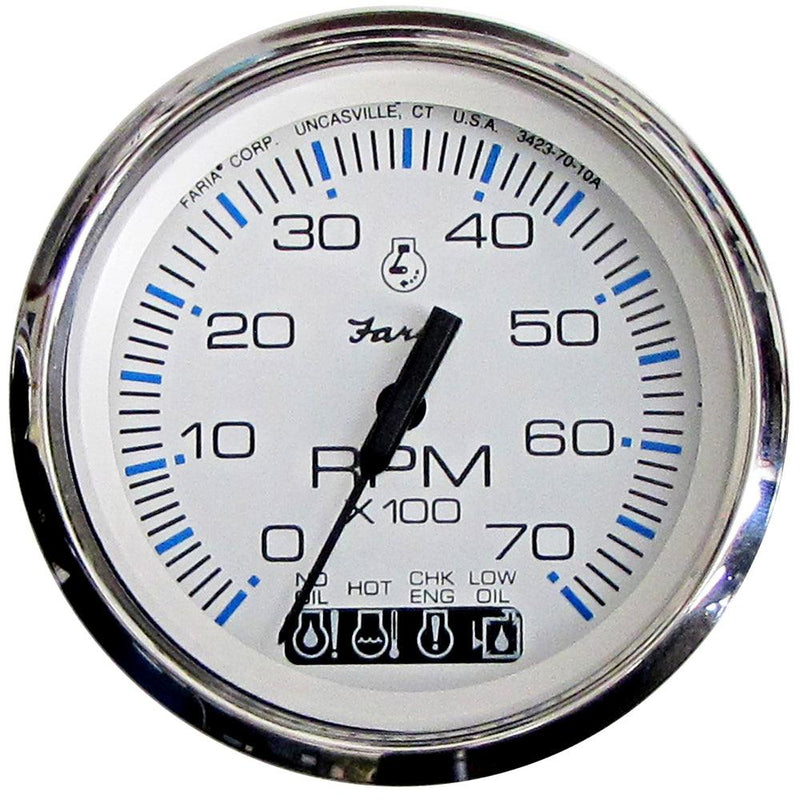 Faria Chesapeake White SS 4" Tachometer w/Systemcheck Indicator - 7000 RPM (Gas) (Johnson/Evinrude Outboard) [33850] - Wholesaler Elite LLC