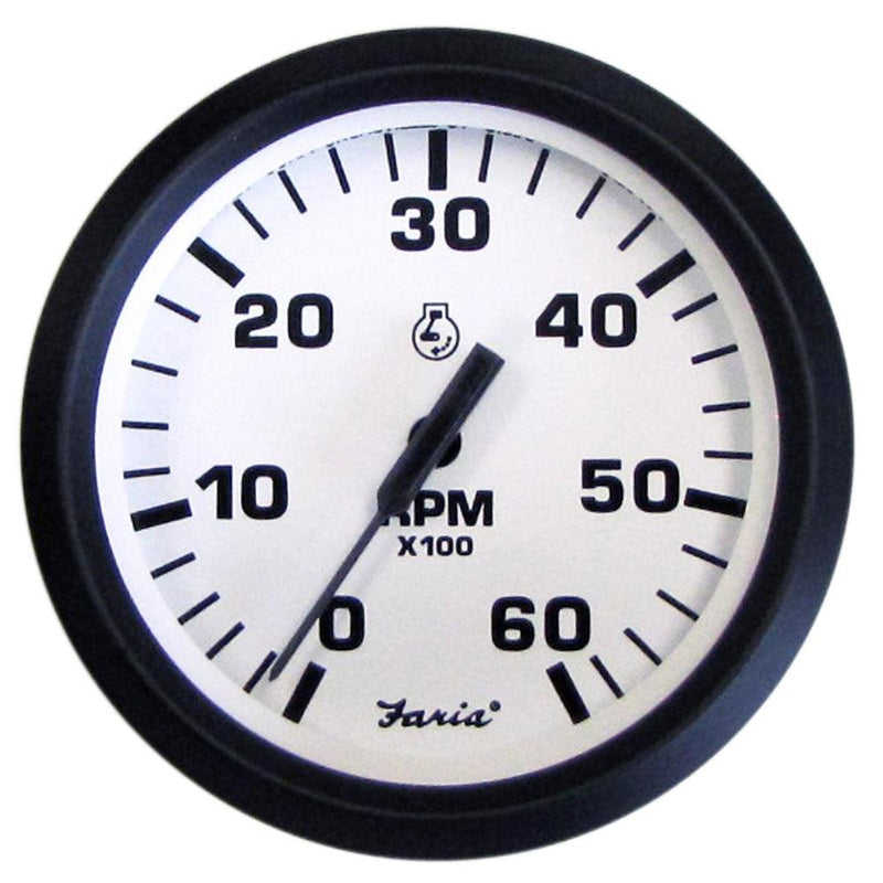 Faria Euro White 4" Tachometer - 6000 RPM (Gas) (Inboard I/O) [32904] - Wholesaler Elite LLC