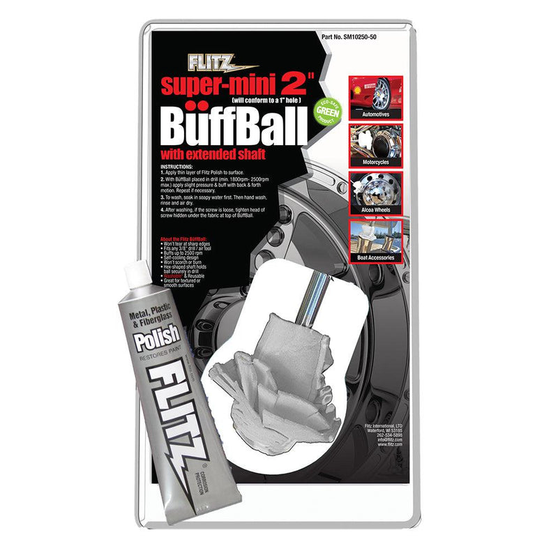 Flitz Buff Ball - Super Mini 2" - White w/1.76oz Tube Flitz Polish [SM 10250-50] - Wholesaler Elite LLC