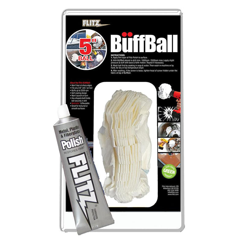 Flitz Buff Ball - Large 5" - White w/1.76oz Tube Flitz Polish [PB 101-50] - Wholesaler Elite LLC