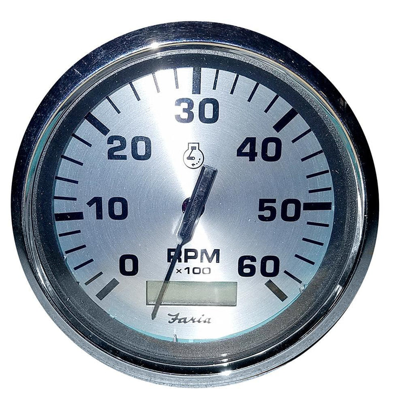 Faria Spun Silver 4" Tachometer w/Hourmeter (6000 RPM) (Gas Inboard) [36032] - Wholesaler Elite LLC